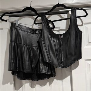Black Faux Leather Skirt Set